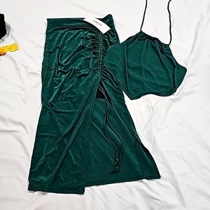 Dark green Halter set Vacation 2 piece skirt set NWT Size L